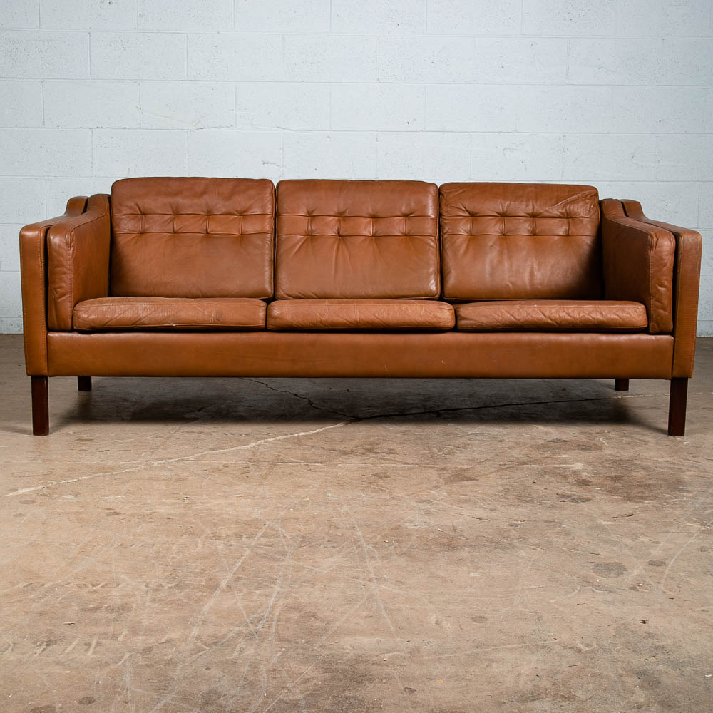 Mid Century Danish Modern Sofa Couch Brown Leather 3 seater Denmark Vintage Mcm - Image 6