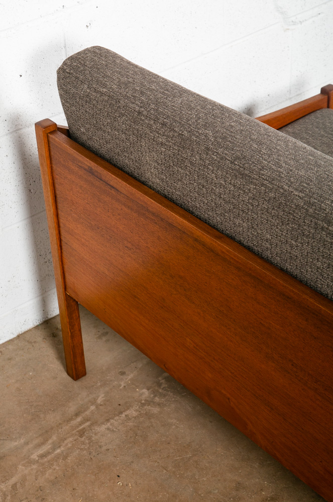 Mid Century Danish Modern Daybed Sofa Grey Fabric Cushions Teak Wood Denmark Mcm - Image 12