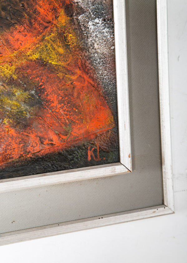 Mid Century Modern Art Original Abstract Expressionism Orange Yellow Black KJ #2 - Image 7