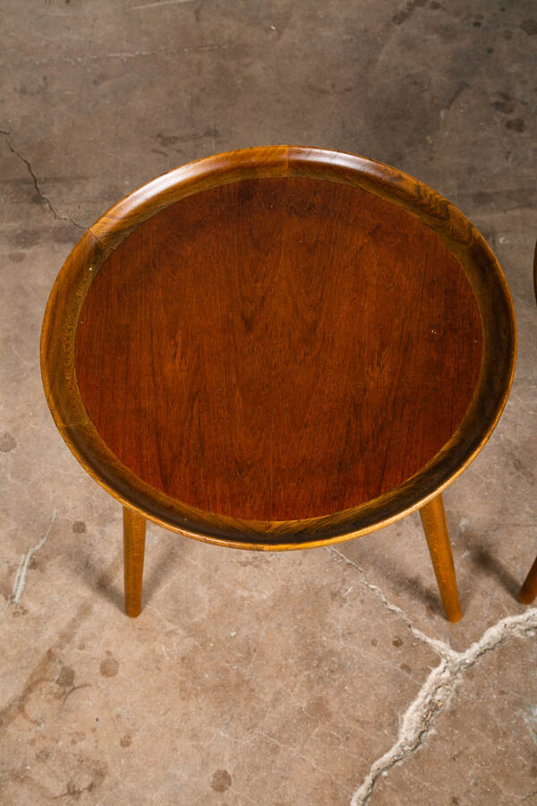 Mid Century Danish Modern End Tables Set 2 Round Side Teak Anton Kildeberg 3 Leg - Image 12