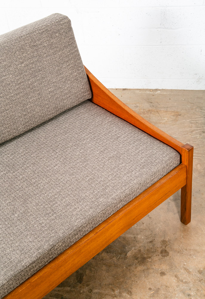 Mid Century Danish Modern Daybed Sofa Grey Fabric Cushions Teak Wood Denmark Mcm - Image 11
