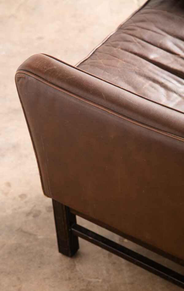 Mid Century Danish Modern Lounge Chair Wingback Brown Leather High Back Armchair - Image 9