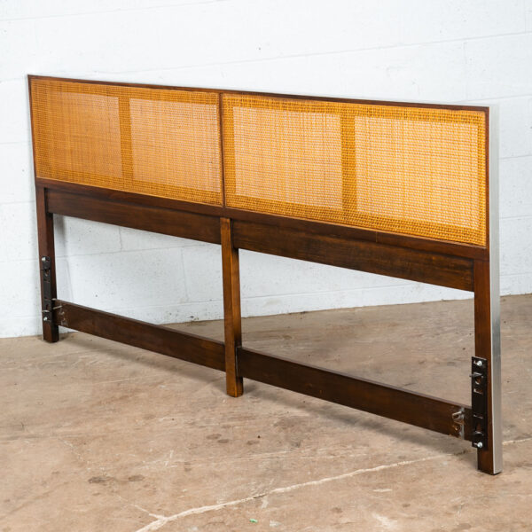 Mid Century Modern King Size Headboard Walnut Paul McCobb Calvin Furniture Cane