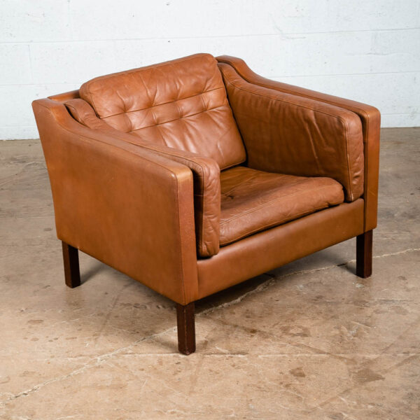 Mid Century Danish Modern Lounge Chair Brown Leather Armchair Denmark Vintage VG
