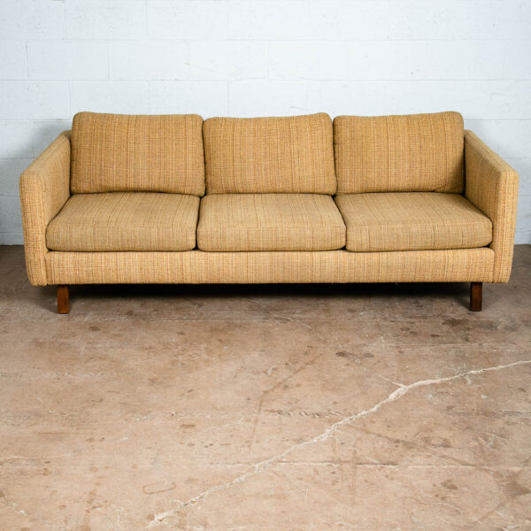 Mid Century Modern Sofa Couch Bed Yellow Tweed Solid Walnut 3 Seater American NM - Image 2