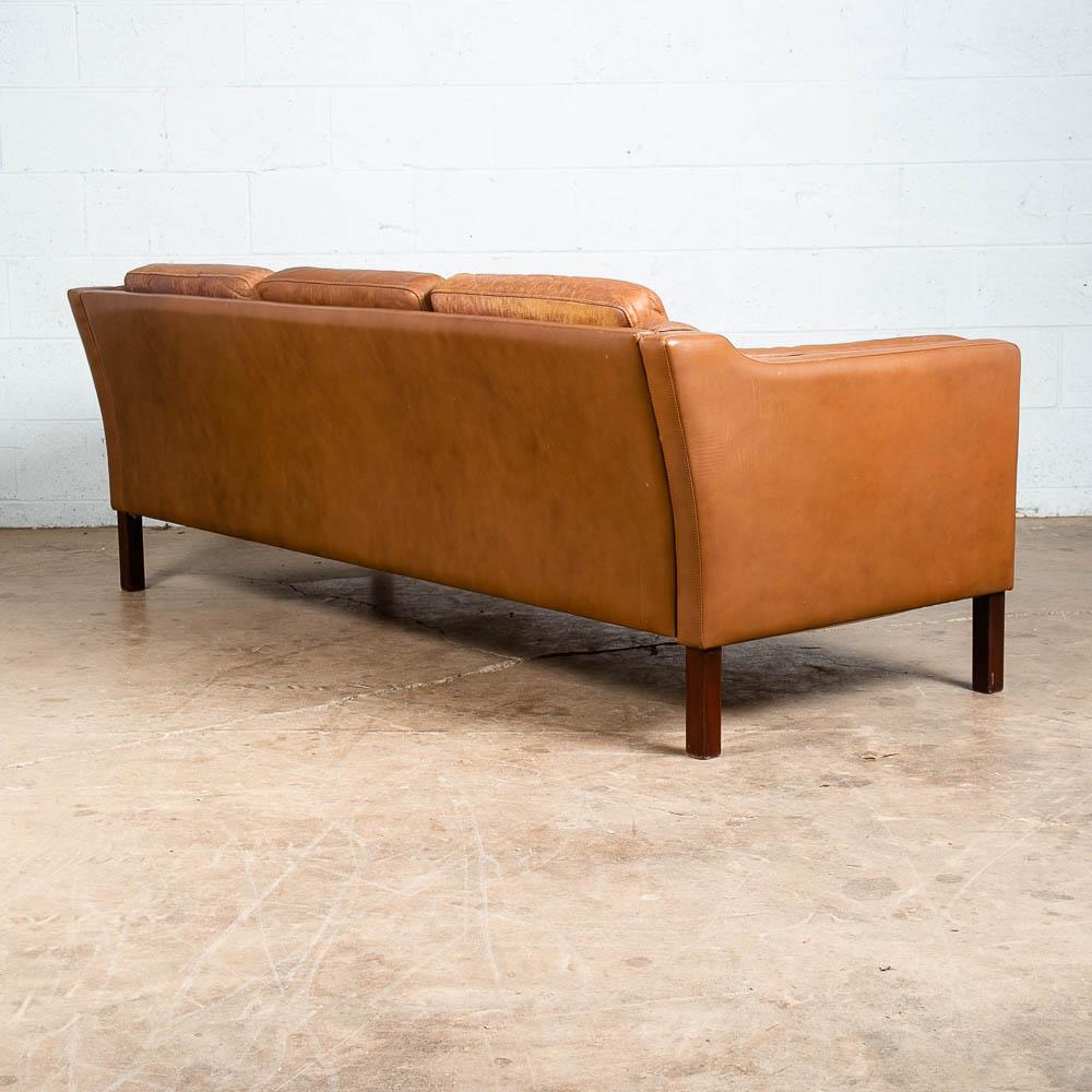Mid Century Danish Modern Sofa Couch Brown Leather 3 seater Denmark Vintage Mcm - Image 3