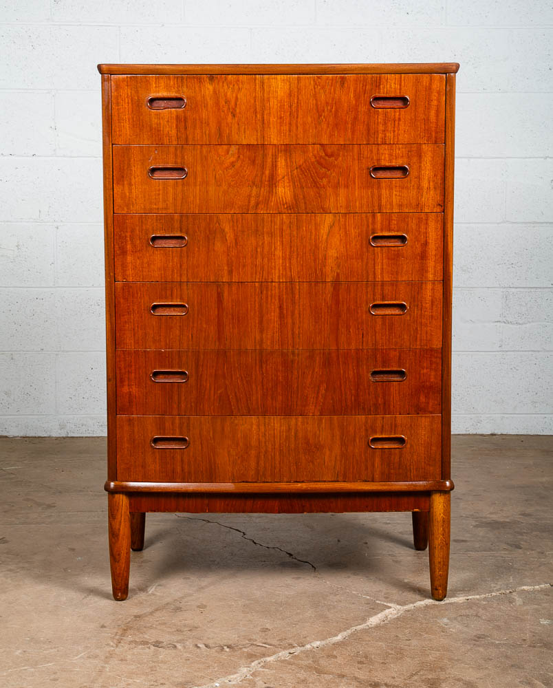 Mid Century Danish Modern Highboy Dresser 6 Drawer Teak Denmark Vintage Compact