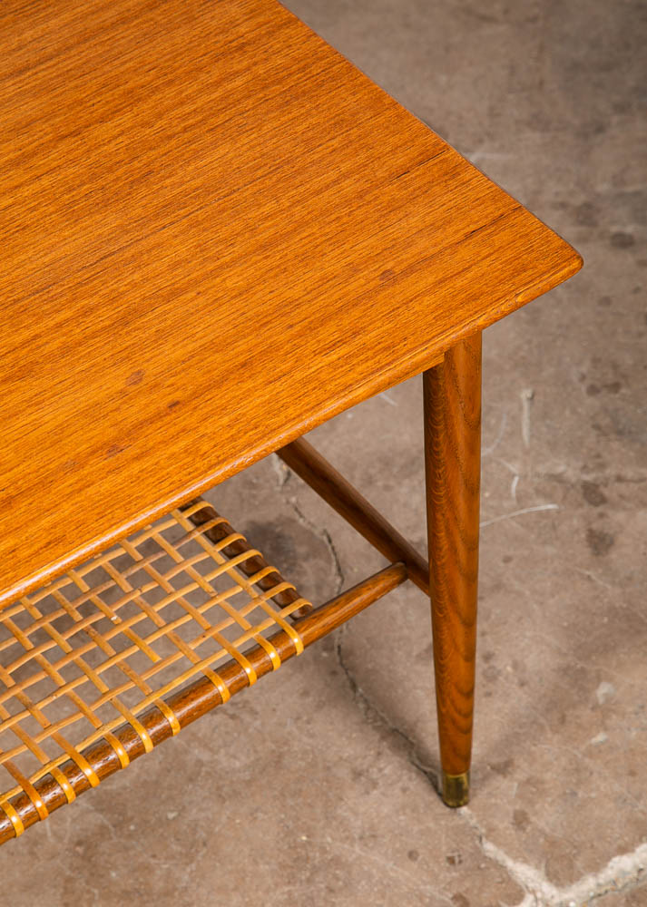 Mid Century Danish Modern Side Table End Dux Teak Oak Sweden Denmark Cane Shelf - Image 6