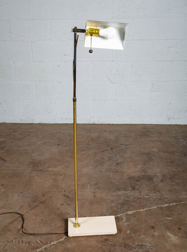 Mid Century Modern Floor Lamp Marble Adjustable Gold Brass Pull Vintage - Image 4