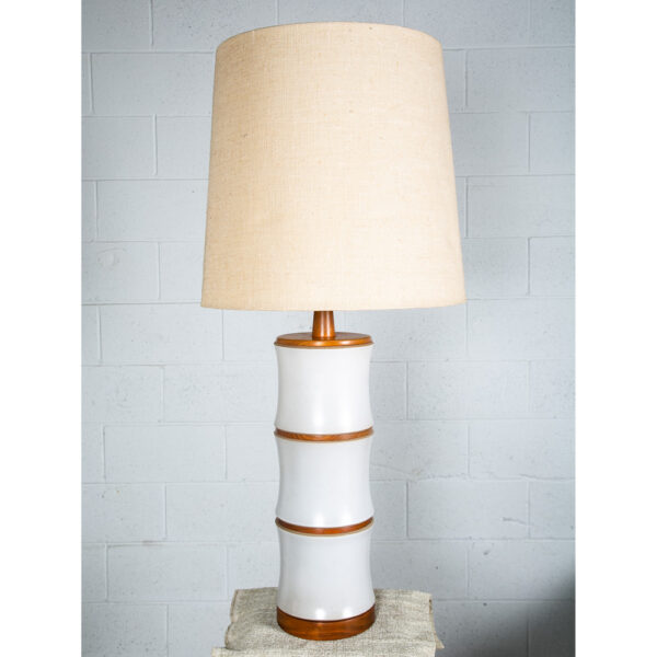 Mid Century Modern Table Lamp Martz Marshall Studios White Walnut Ceramic # 221