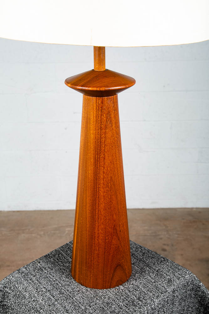Mid Century Modern Table Lamp Solid Teak Wood Round Sculptural Tested Studio Mcm - Image 5