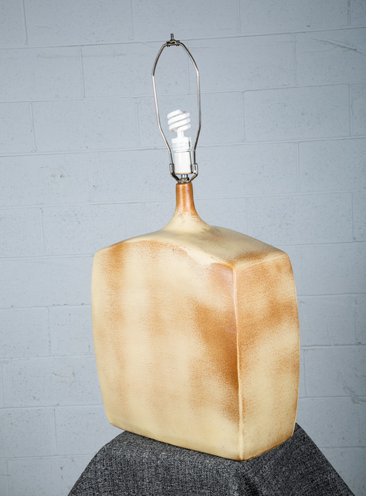 Mid Century Modern Table Lamp Brown White Light Vintage Ceramic Rectangular - Image 4