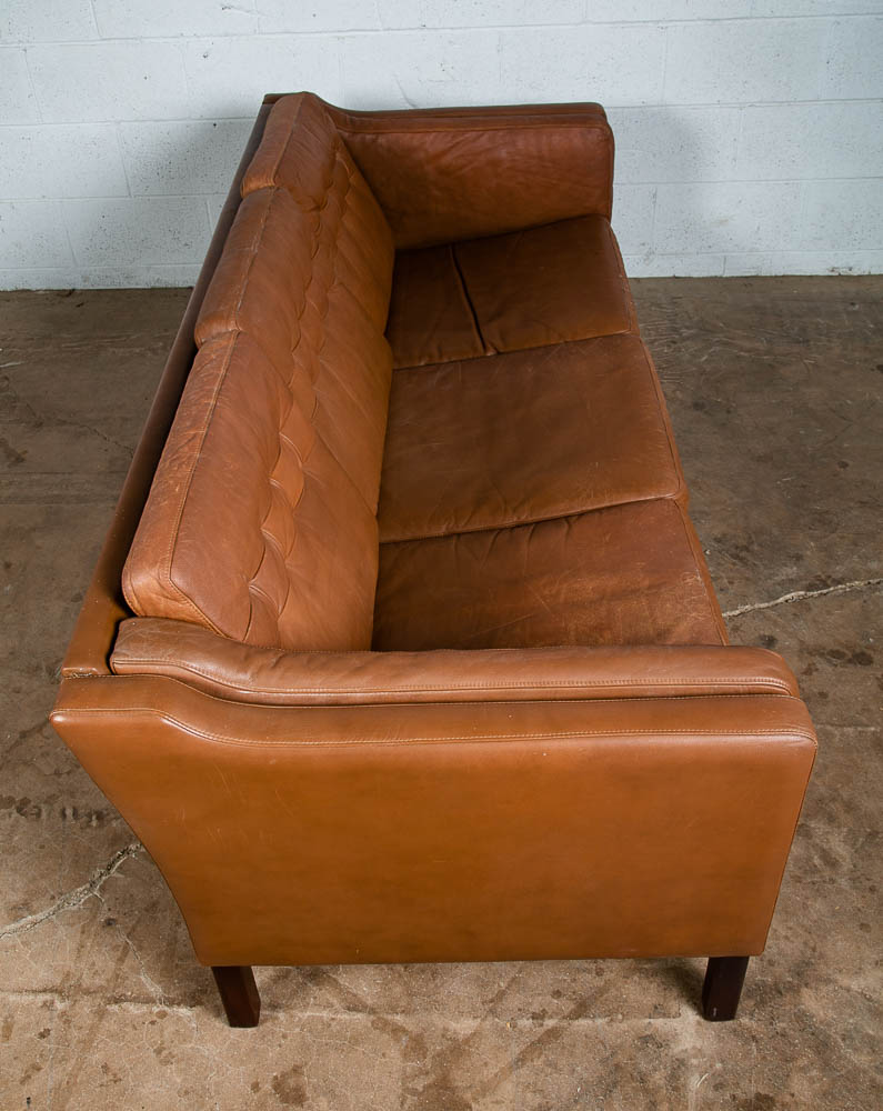 Mid Century Danish Modern Sofa Couch Brown Leather 3 seater Denmark Vintage Mcm - Image 4