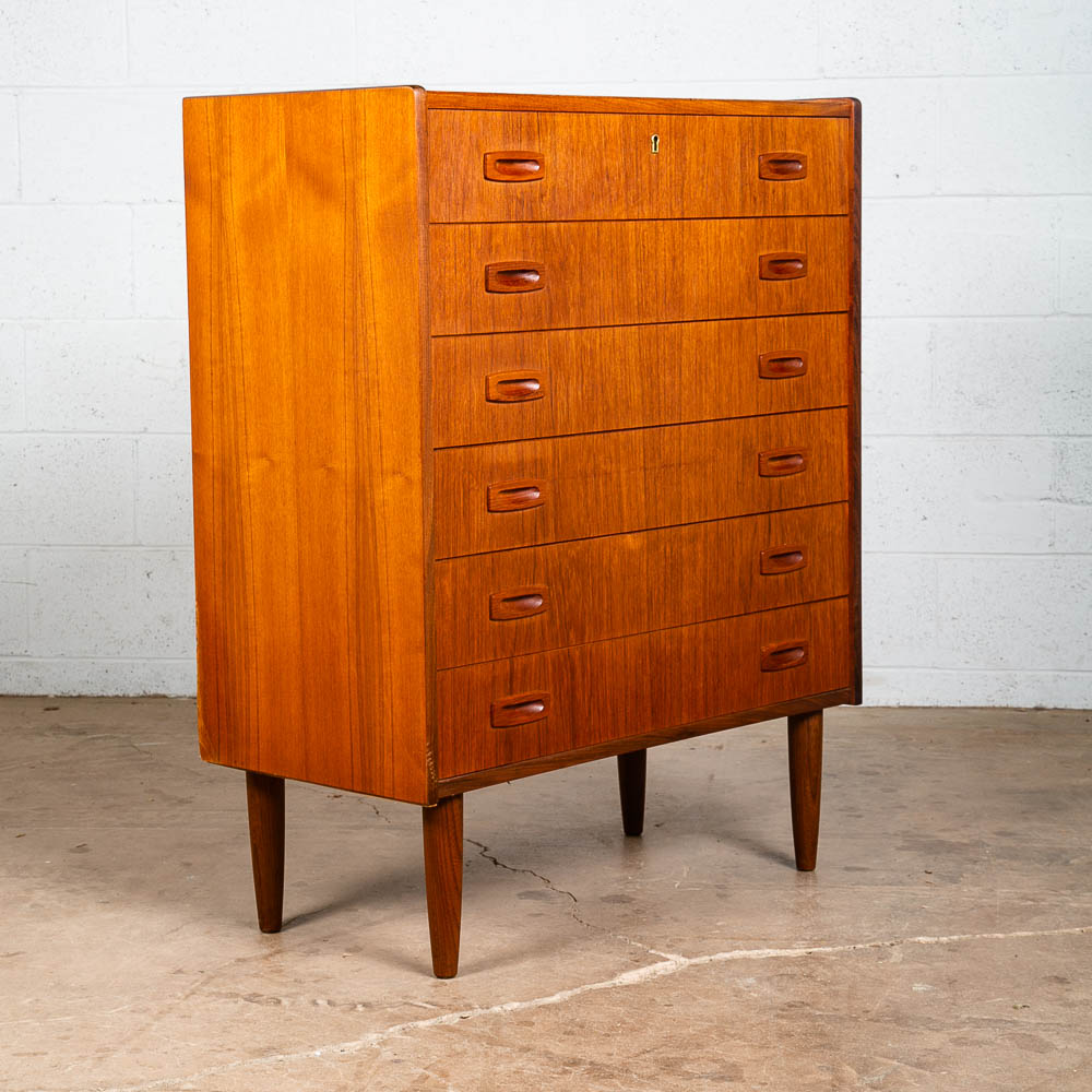 Mid Century Danish Modern Dresser Highboy 6 Drawer Teak Denmark Locking Vintage - Image 6