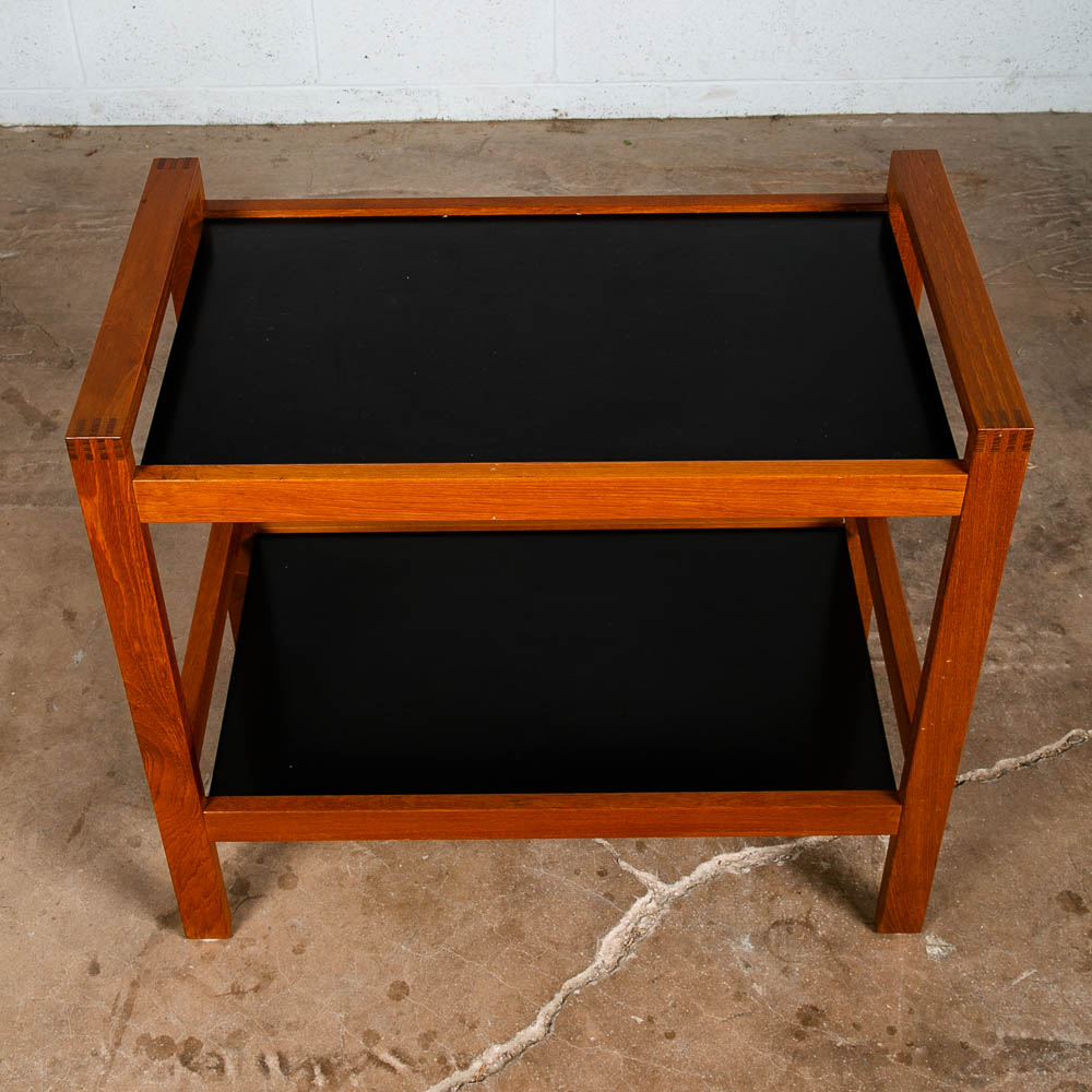 Mid Century Modern Serving Cart Trolley Rolling Tray Black Table Solid Teak Mcm - Image 2