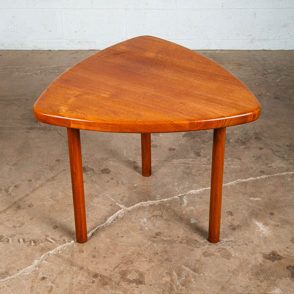 Mid Century Danish Modern End Table Guitar Pick Solid Teak Triangular Cocktail
