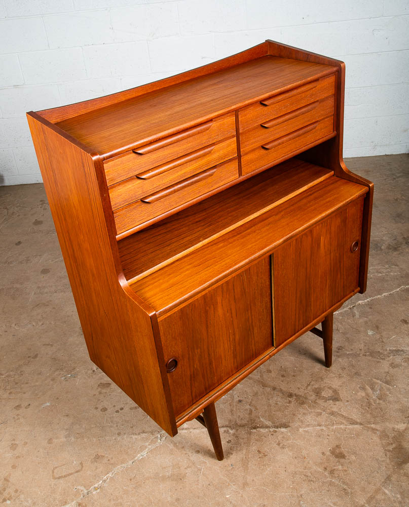 Mid Century Danish Modern Secretary Desk Teak 6 Drawer Draw Desk Denmark Shelf - Image 6