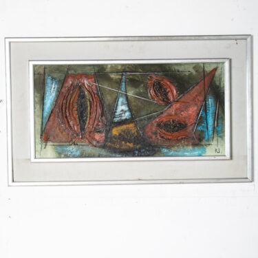Mid Century Modern Art Original Abstract Expressionism Blue Red Black Framed KJ