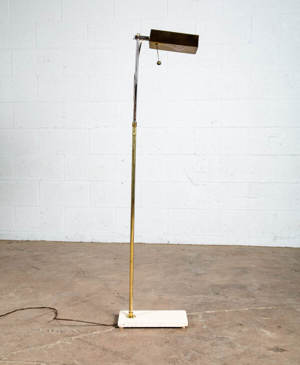 Mid Century Modern Floor Lamp Marble Adjustable Gold Brass Pull Vintage - Image 3