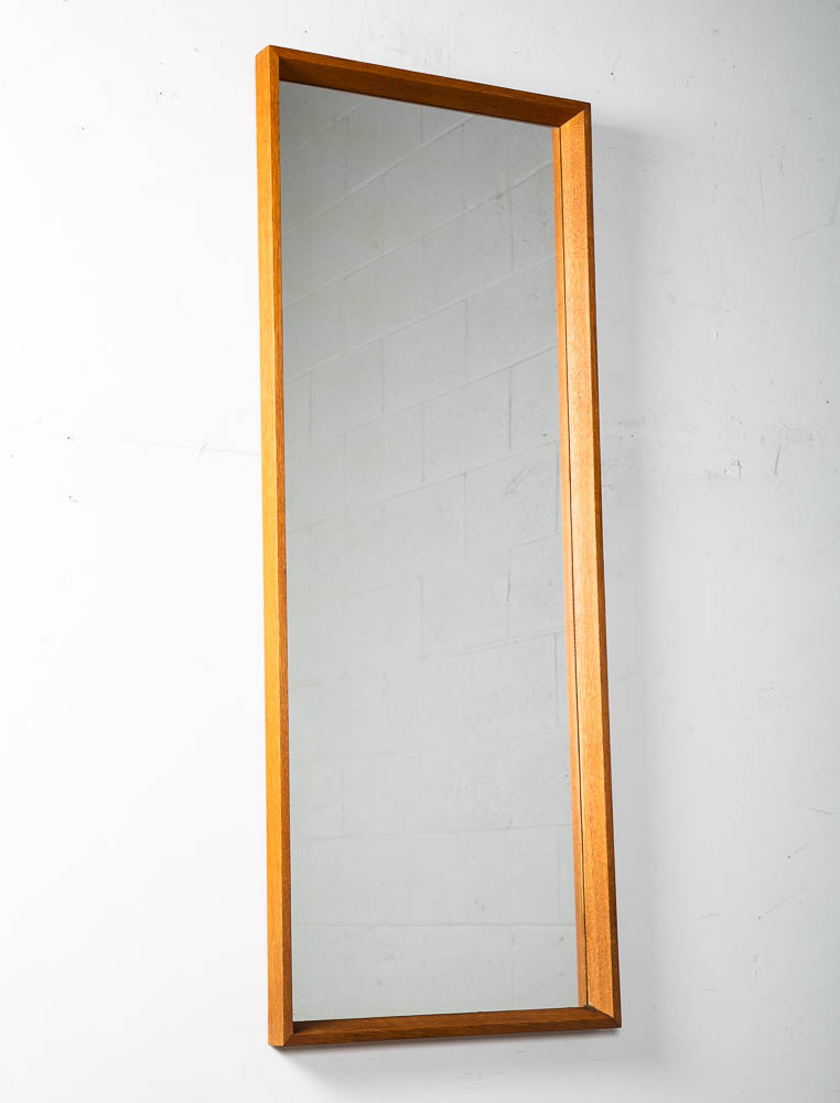 Mid Century Danish Modern Mirror Wall Hanging Bathroom Vanity Solid Oak Wood