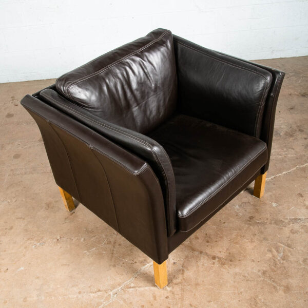 Mid Century Danish Modern Lounge Chair Black Leather White Oak Arm Denmark Mcm - Image 2