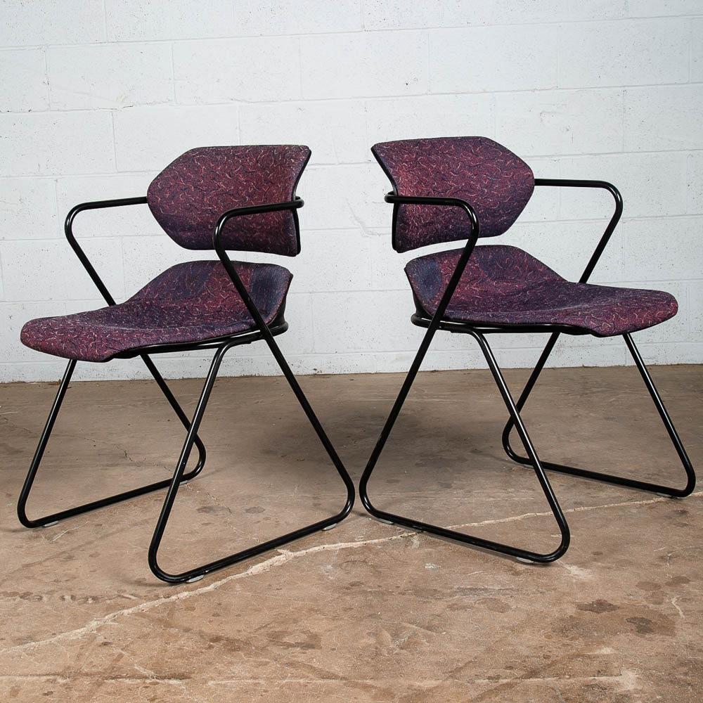 Mid Century Modern Side Chairs Set 6 Stacking Acton Stacker 80s Purple Metal - Image 4
