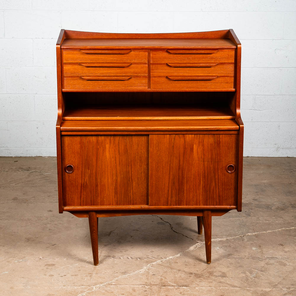 Mid Century Danish Modern Secretary Desk Teak 6 Drawer Draw Desk Denmark Shelf - Image 8