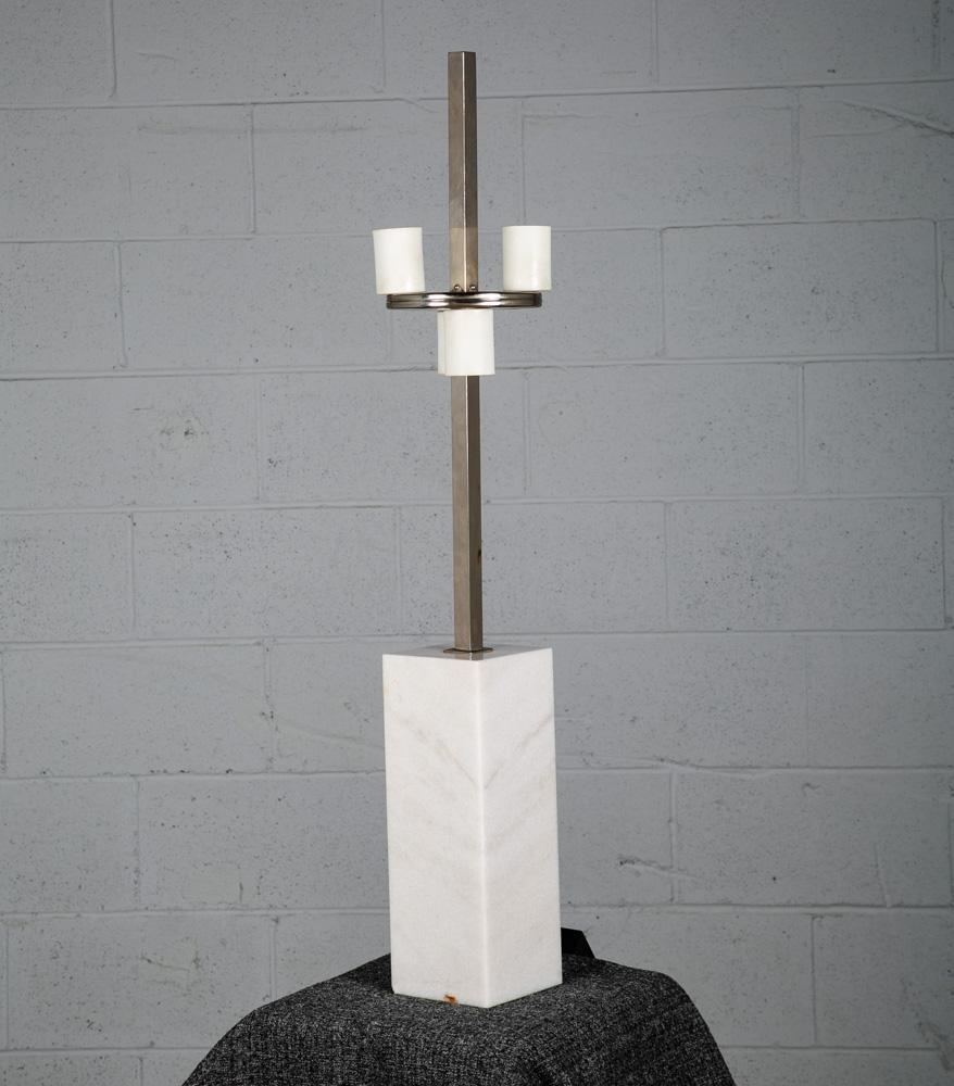 Mid Century Modern Table Lamp Marble Italian White Chrome 4 Light Vintage White - Image 2
