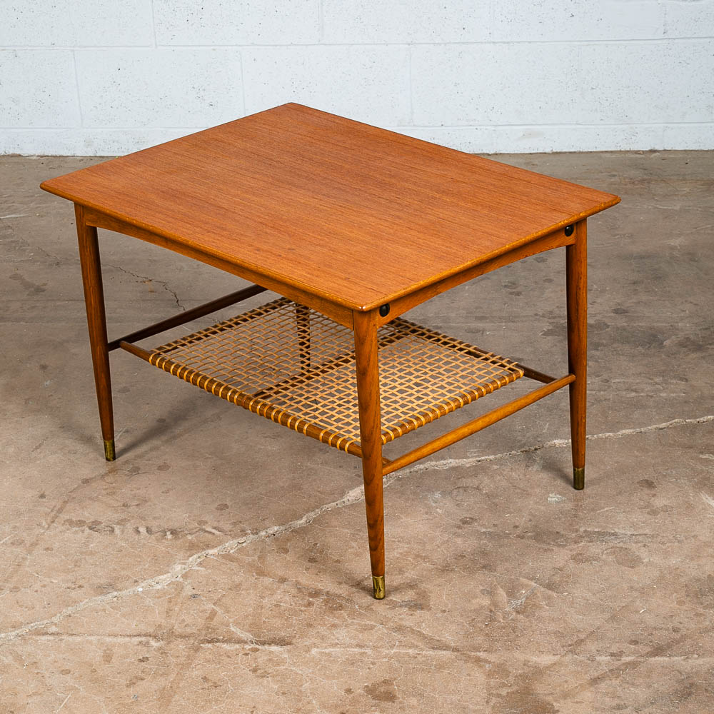 Mid Century Danish Modern Side Table End Dux Teak Oak Sweden Denmark Cane Shelf