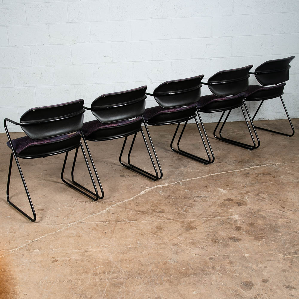 Mid Century Modern Side Chairs Set 6 Stacking Acton Stacker 80s Purple Metal - Image 2