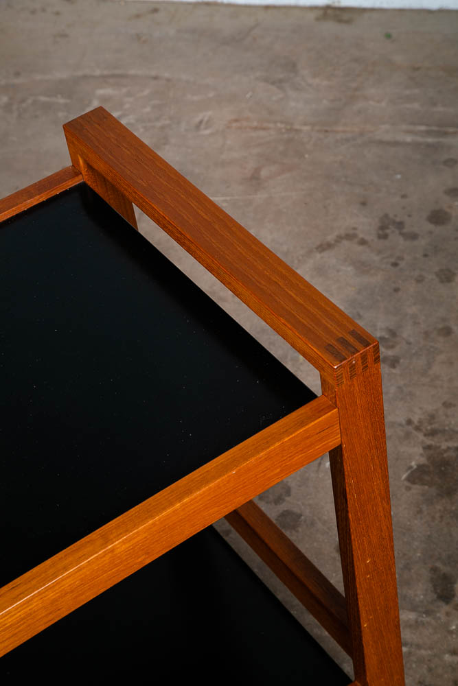 Mid Century Modern Serving Cart Trolley Rolling Tray Black Table Solid Teak Mcm - Image 11