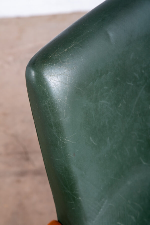Mid Century Modern Executive Chair Green Leather Office Work Swivel Hong Teak - Image 11