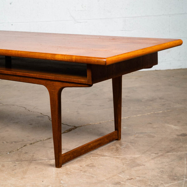 mMid Century Danish Modern Coffee Table Solid Teak Surfboard Shelf Storage Mcm - Image 8