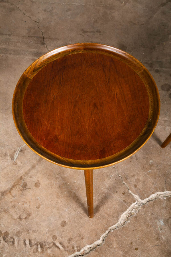 Mid Century Danish Modern End Tables Set 2 Round Side Teak Anton Kildeberg 3 Leg - Image 7