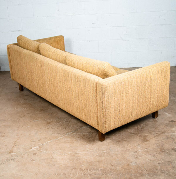 Mid Century Modern Sofa Couch Bed Yellow Tweed Solid Walnut 3 Seater American NM - Image 5