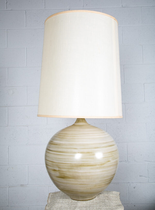 Mid Century Modern Table Lamp Ceramic Large Pottery White Tan Round Mcm Studio M