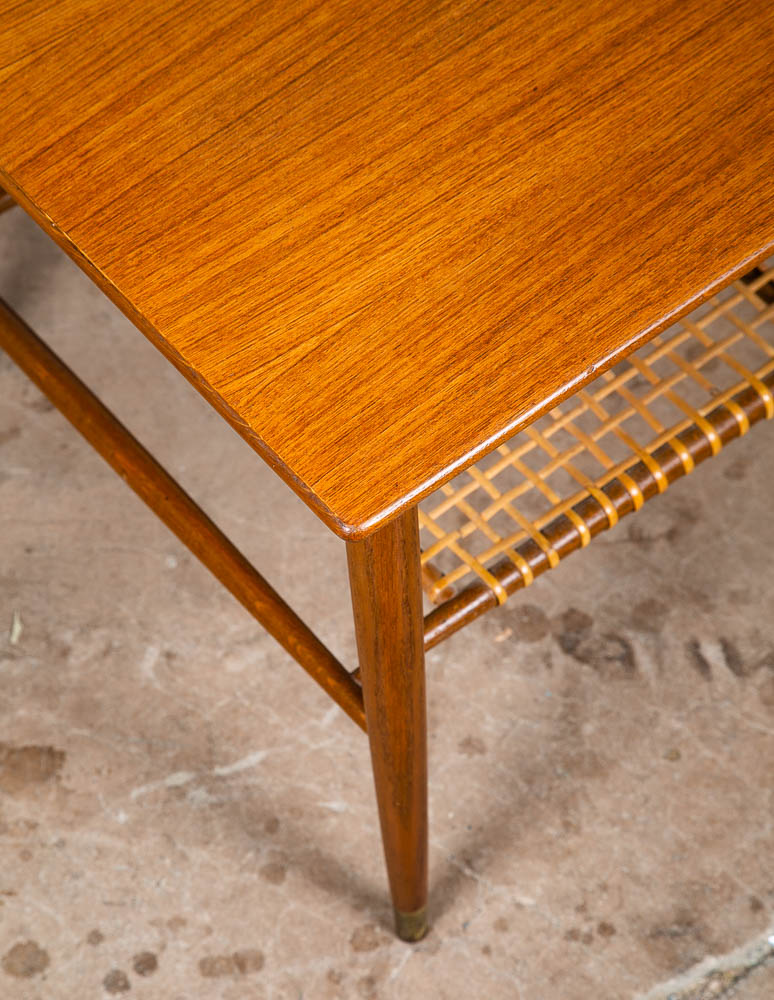 Mid Century Danish Modern Side Table End Dux Teak Oak Sweden Denmark Cane Shelf - Image 10