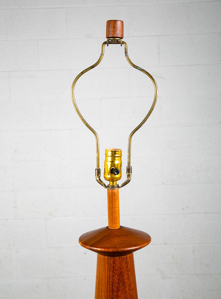 Mid Century Modern Table Lamp Solid Teak Wood Round Sculptural Tested Studio Mcm - Image 12