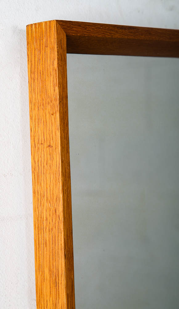 Mid Century Danish Modern Mirror Wall Hanging Bathroom Vanity Solid Oak Wood - Image 5