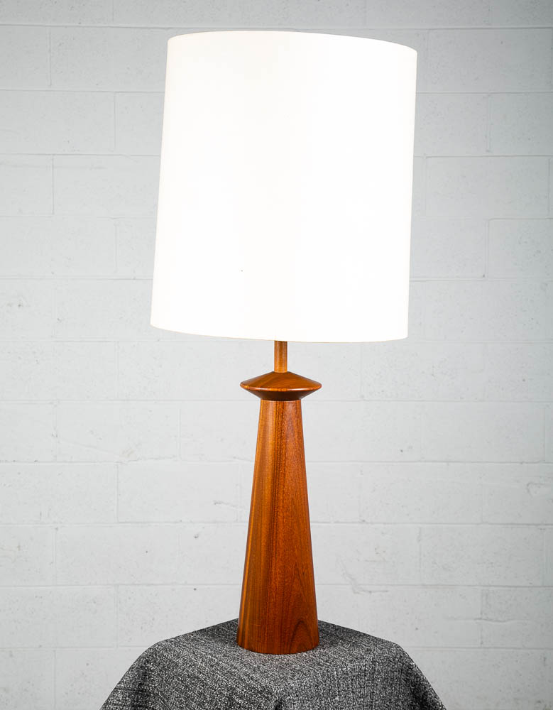 Mid Century Modern Table Lamp Solid Teak Wood Round Sculptural Tested Studio Mcm
