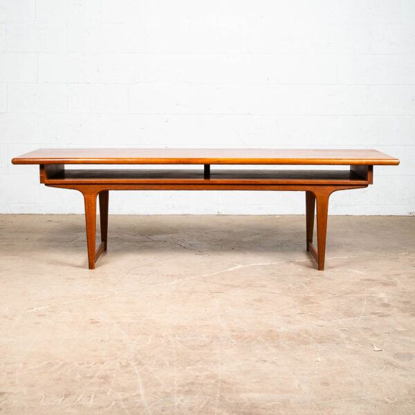 mMid Century Danish Modern Coffee Table Solid Teak Surfboard Shelf Storage Mcm - Image 4
