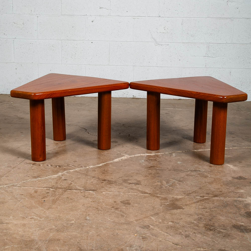 Mid Century Danish Modern End Tables Side Nightstands Solid Teak Wedge Tripod NM - Image 3