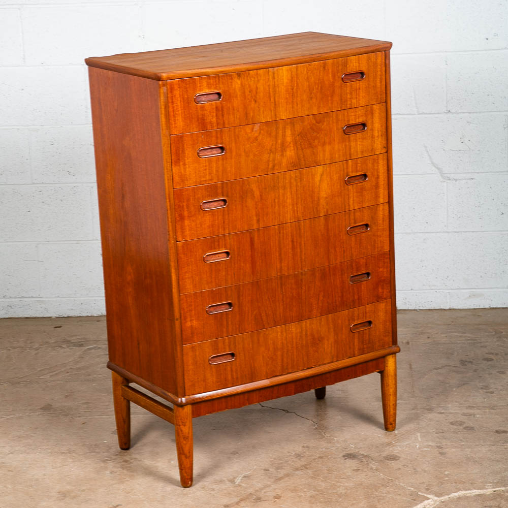 Mid Century Danish Modern Highboy Dresser 6 Drawer Teak Denmark Vintage Compact - Image 2