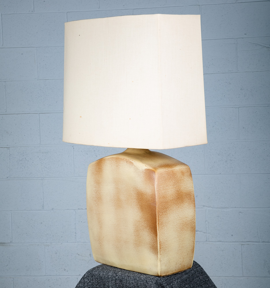 Mid Century Modern Table Lamp Brown White Light Vintage Ceramic Rectangular