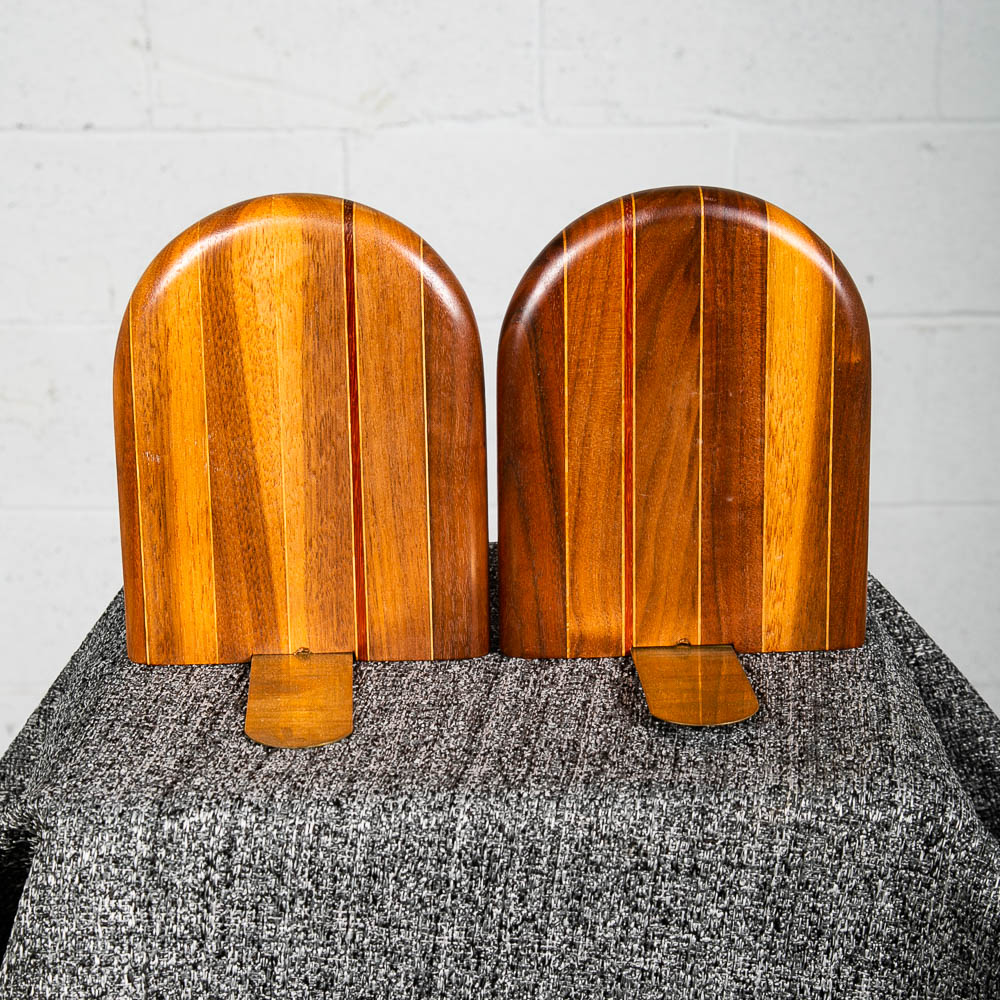 Mid Century Modern Bookends Solid Walnut Wood Planked Butcher Block Vintage Mcm - Image 3