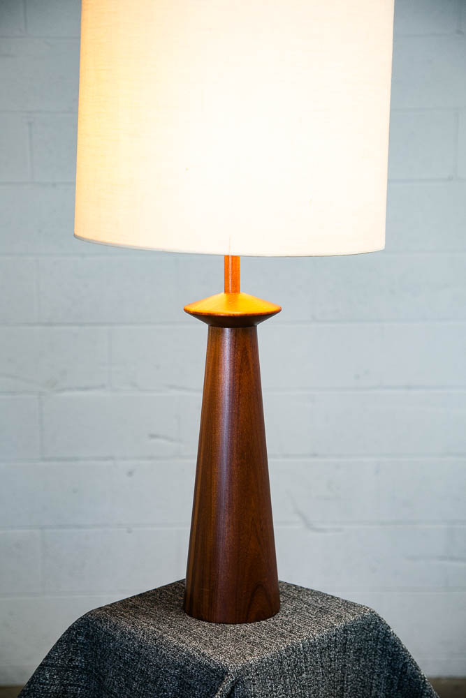 Mid Century Modern Table Lamp Solid Teak Wood Round Sculptural Tested Studio Mcm - Image 4