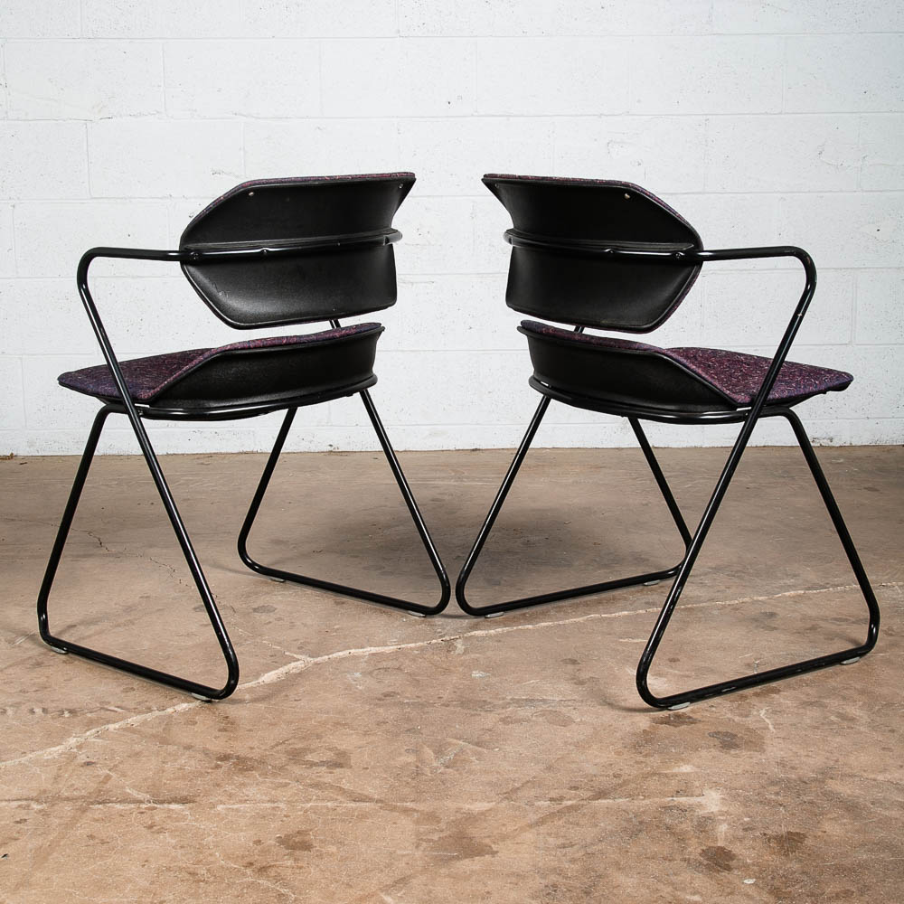 Mid Century Modern Side Chairs Set 6 Stacking Acton Stacker 80s Purple Metal - Image 6