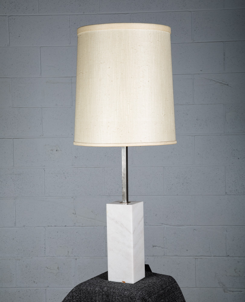 Mid Century Modern Table Lamp Marble Italian White Chrome 4 Light Vintage White