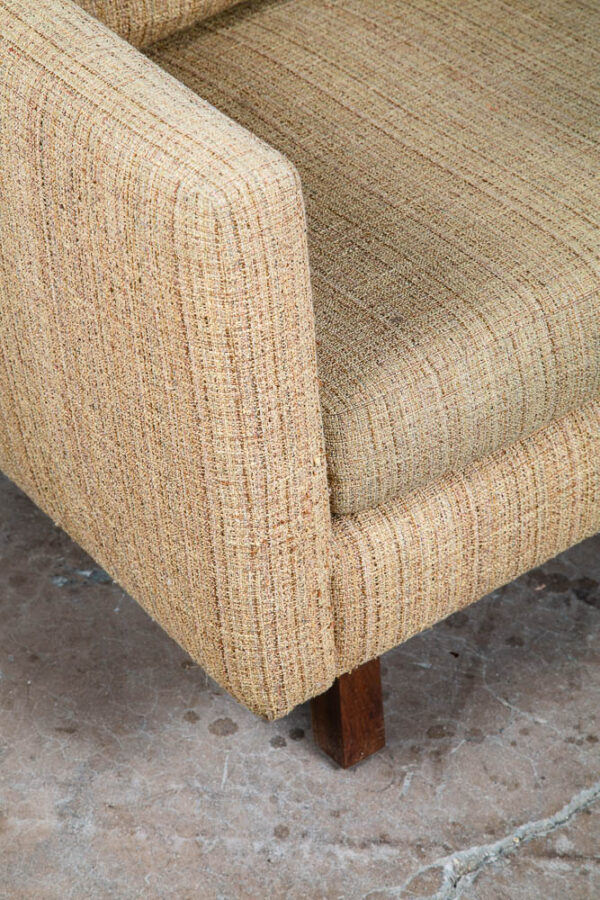 Mid Century Modern Sofa Couch Bed Yellow Tweed Solid Walnut 3 Seater American NM - Image 7