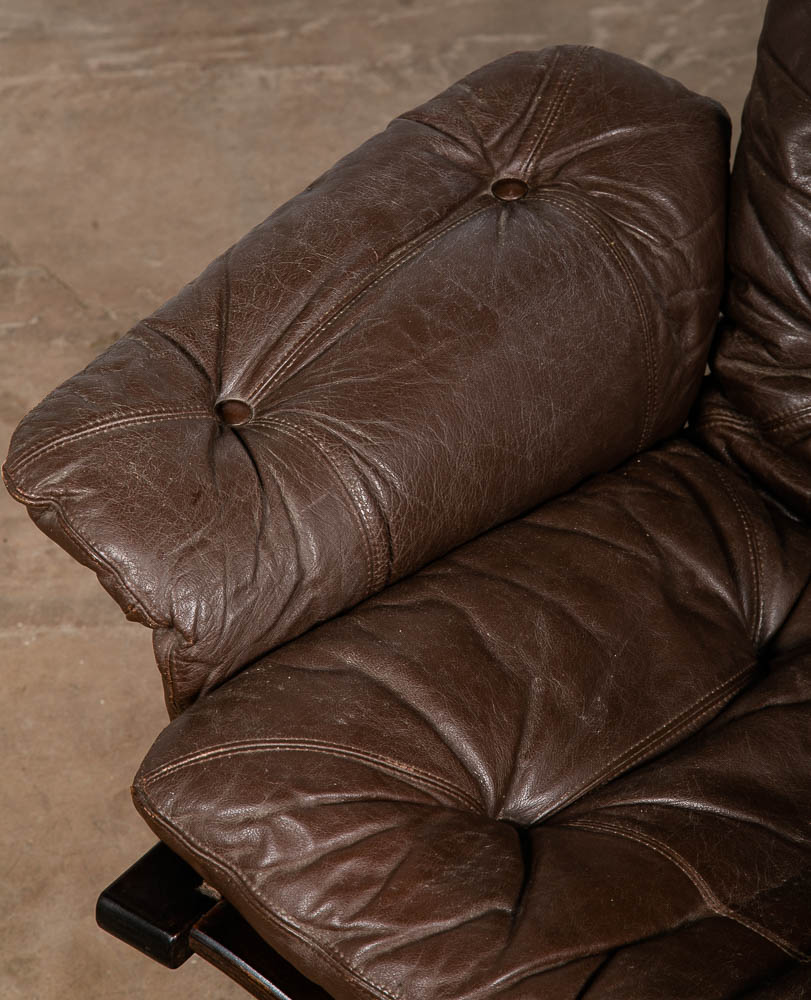 Mid Century Danish Modern Lounge Chair Brown Leather Swivel Tufted Armchair VG - Image 9